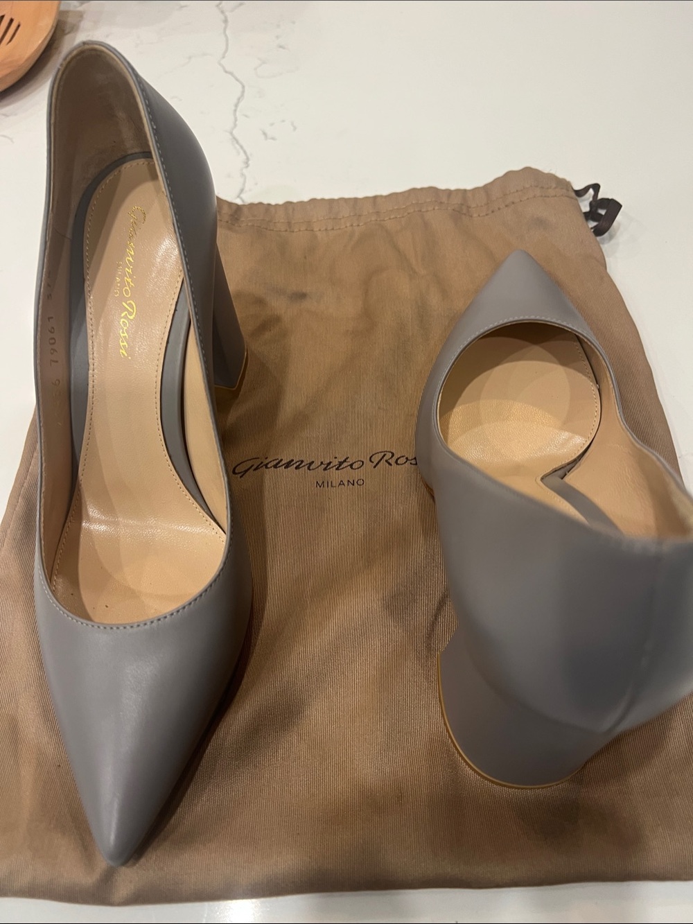 Gianvito Rossi Gray Leather Pointed Toe Block Heels
